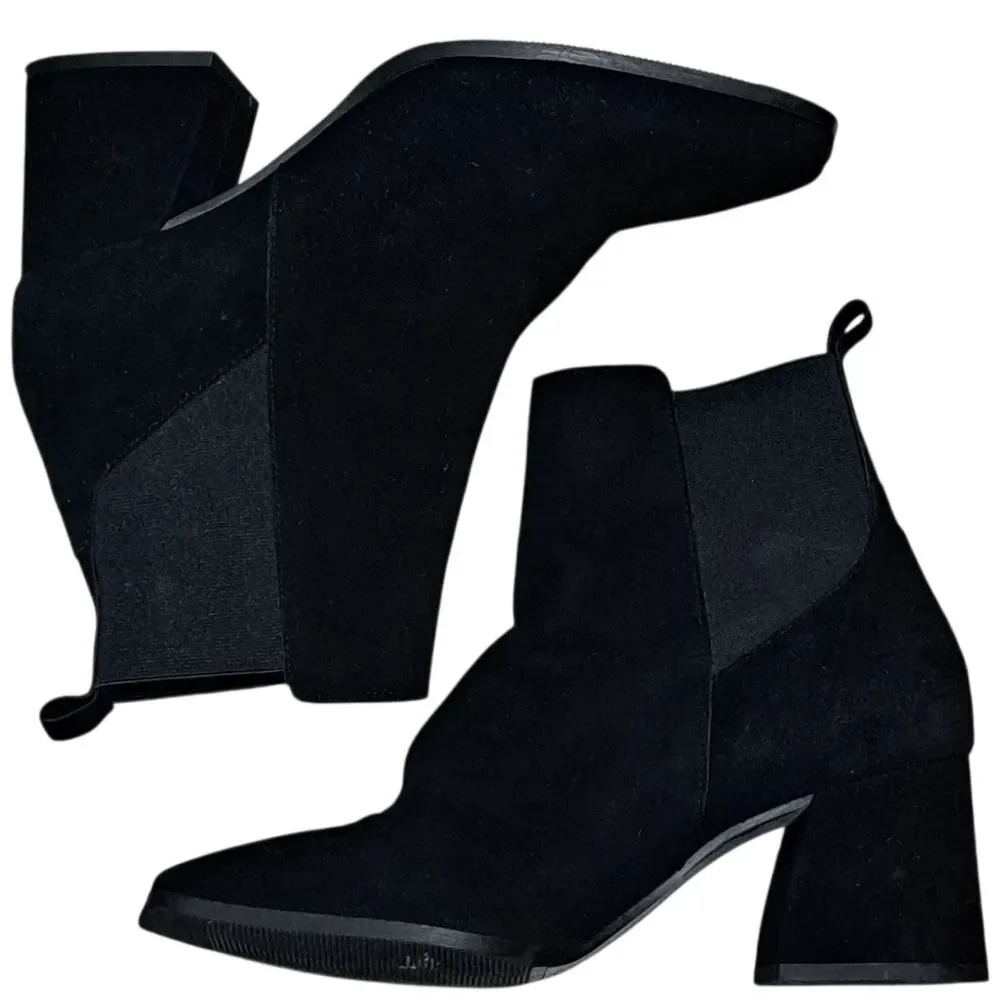 Antonio De Falia Slip On Leather Suede Goth Ankle Boots Block Heel Siz 8 Black